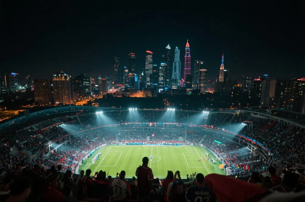 世界杯决赛城市夜景与球场氛围